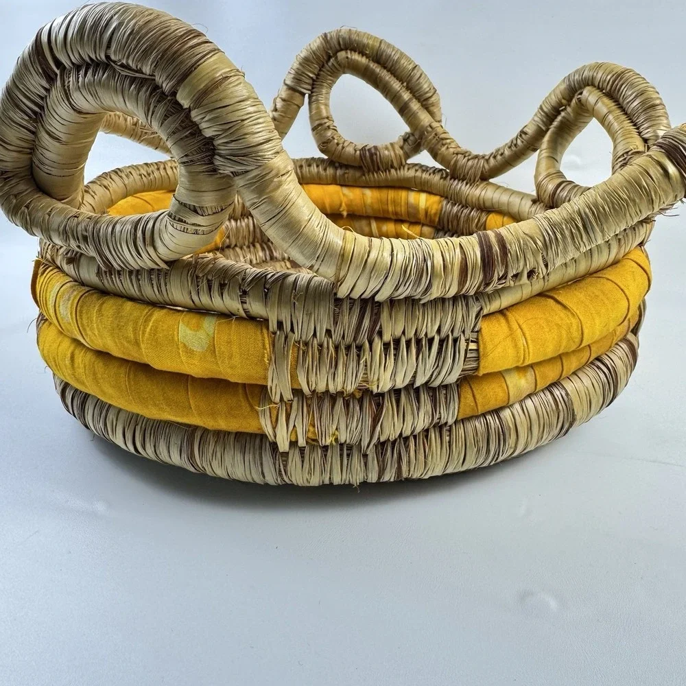 Hand Woven Weaved Basket sweet grass & material 9